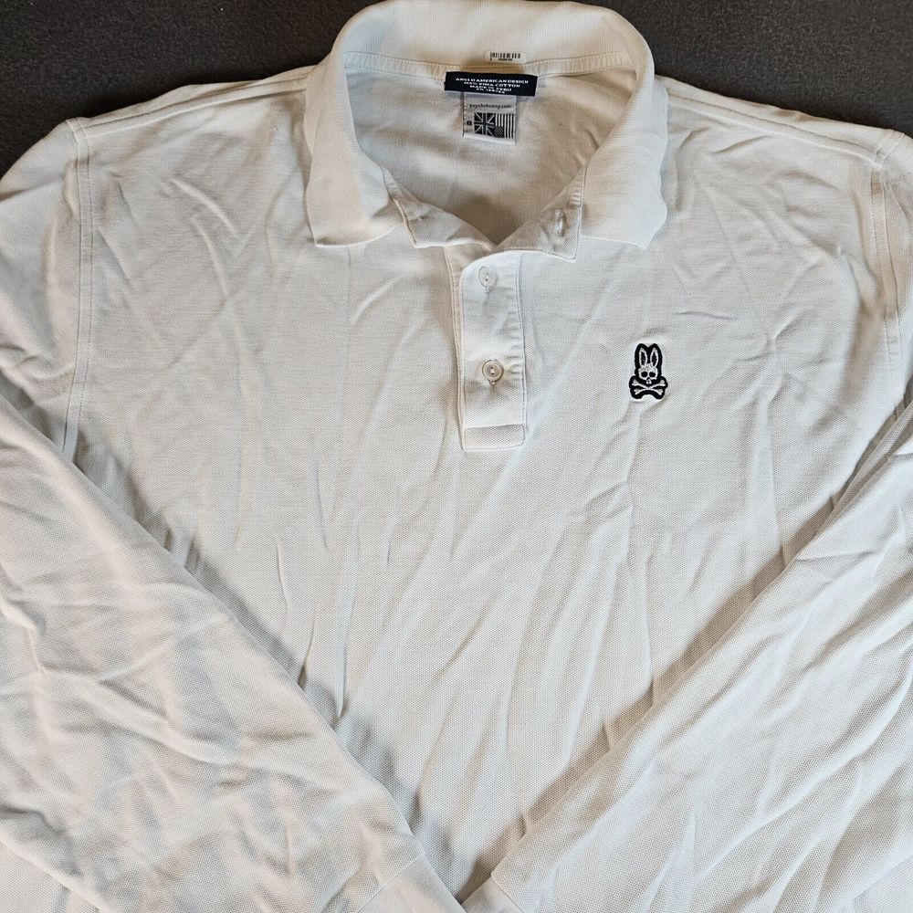 Psycho Bunny‎ Polo Shirt White Long Sleeve Golf Logo Men's Size 8